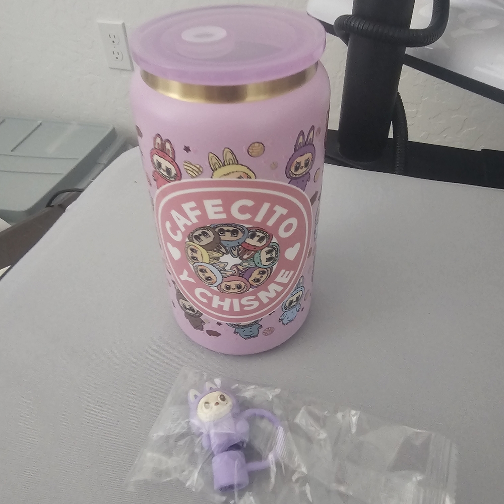Pink-purpleish  Cafecito y Chisme Labubu Tumbler